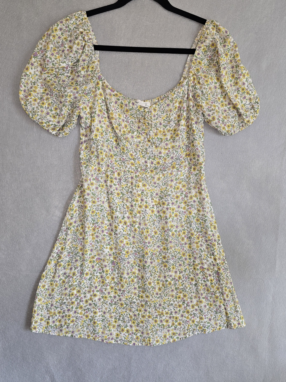 Elodie Yellow & Cream Floral Puff-Sleeve Mini Babydoll Dress Vacation Western M